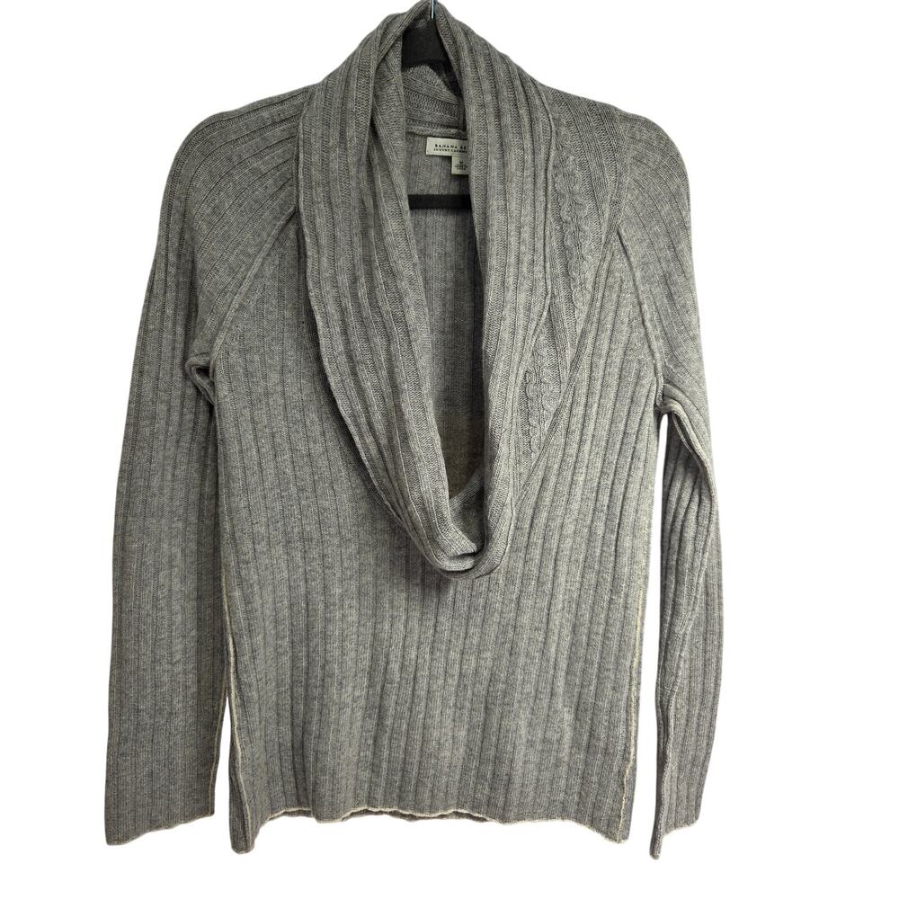 Banana Republic‎ Sweater Women Medium Gray Wool Cashmere Cowl Neck Ribbed